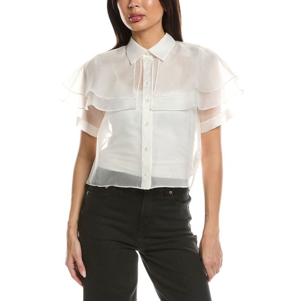 Frame Denim Womens The Organza Cape Top, White
